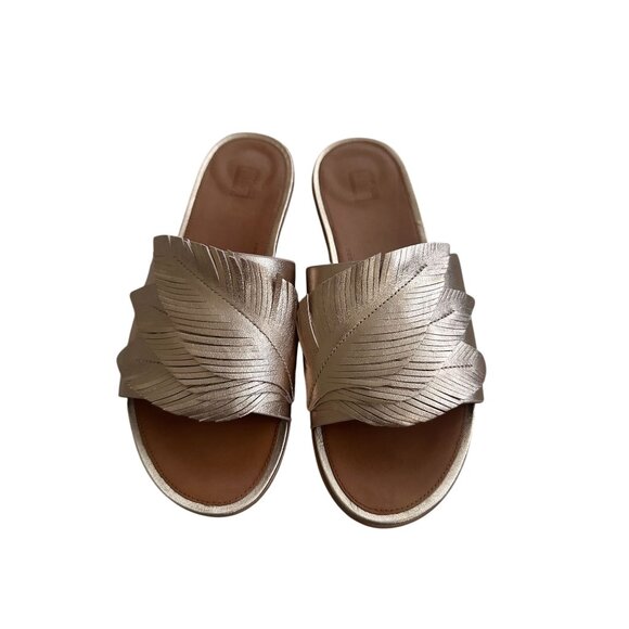 FITLFOP Rose Gold Leather Feather Cut Slide Sandals Size 8 - Picture 2 of 8